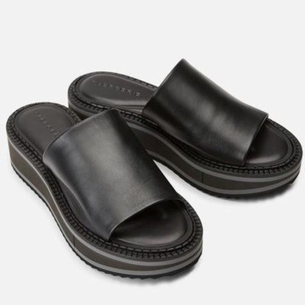 Clergerie Paris Black Leather Platform Slide Sandals Made in France Size 41